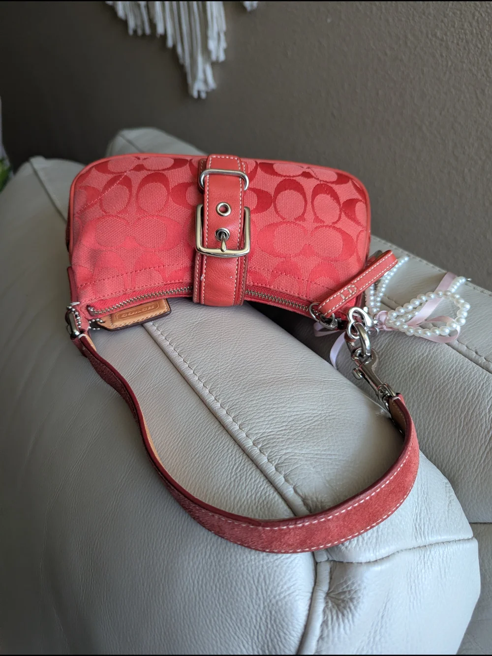 Coach Y2K Coral Red Demi Buckle Mini Shoulder Bag